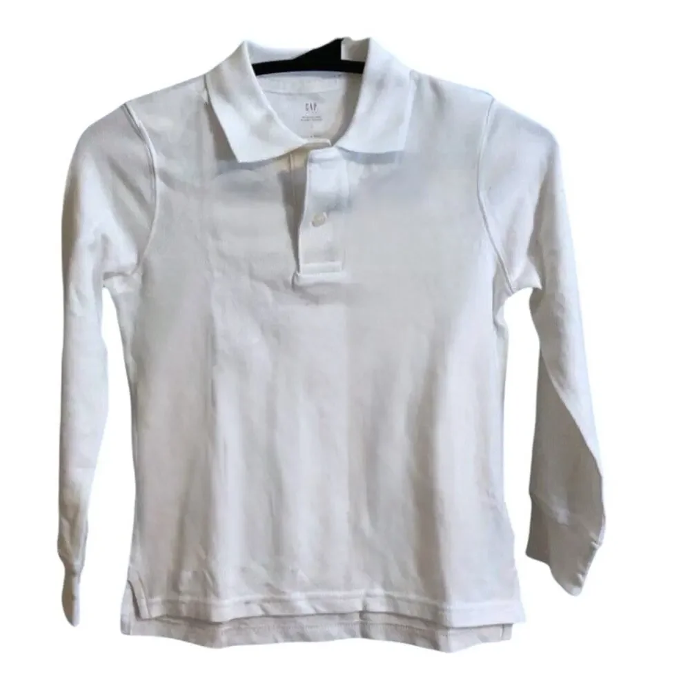 Boys GAP Uniform‎ Long sleeve Polo Shirt Size S White Organic Cotton NWT-READ